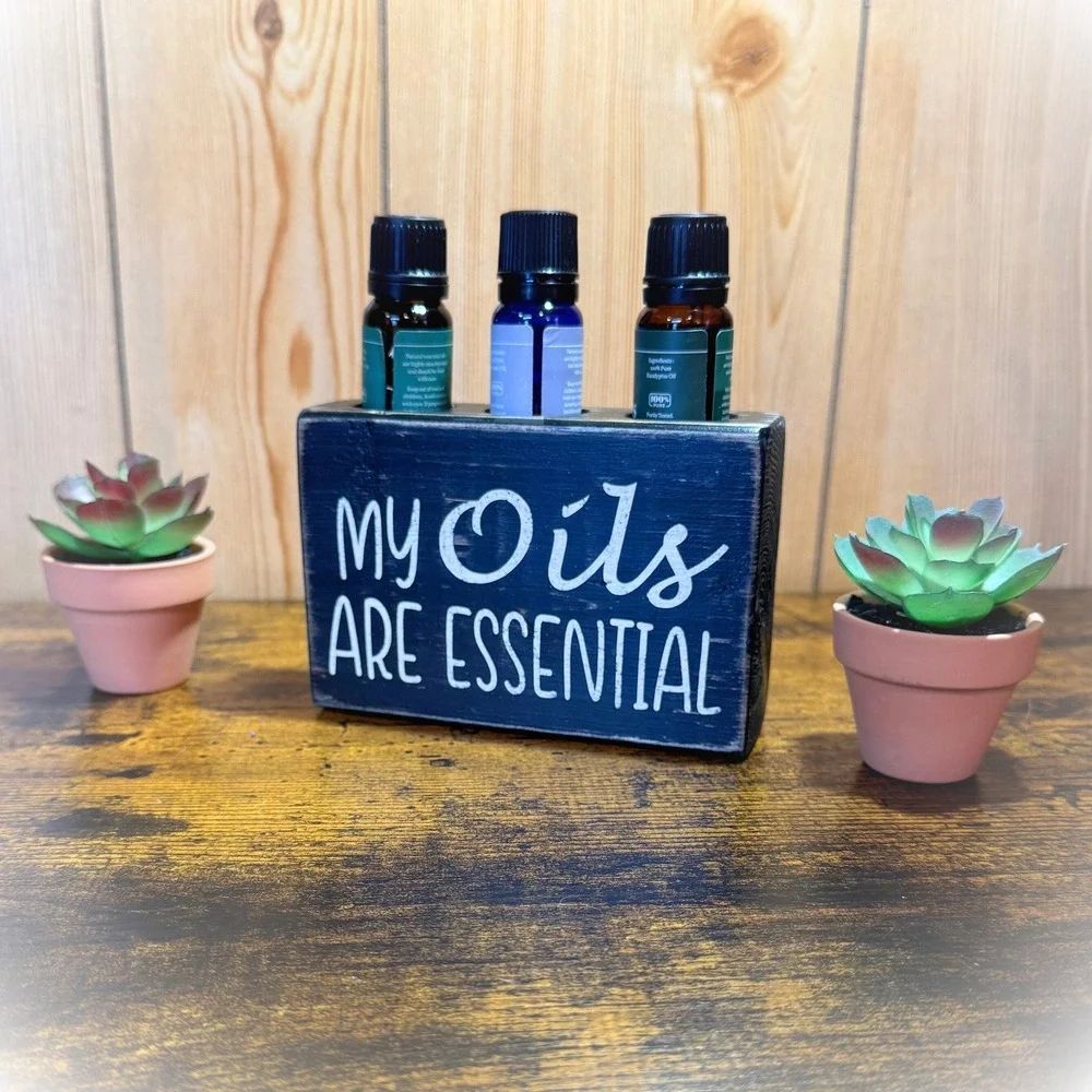 Basket Case Designs My Oils Are Essential‎ Wood Sign Essential Oil Holder Black